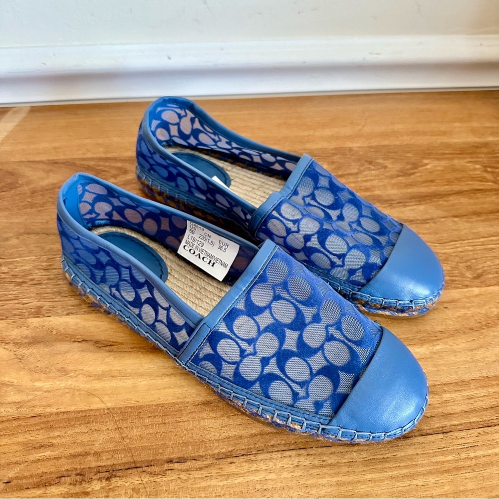NEW Coach Cleo G4819 Signature Espadrilles Blue Women Size 6 Mesh Leather